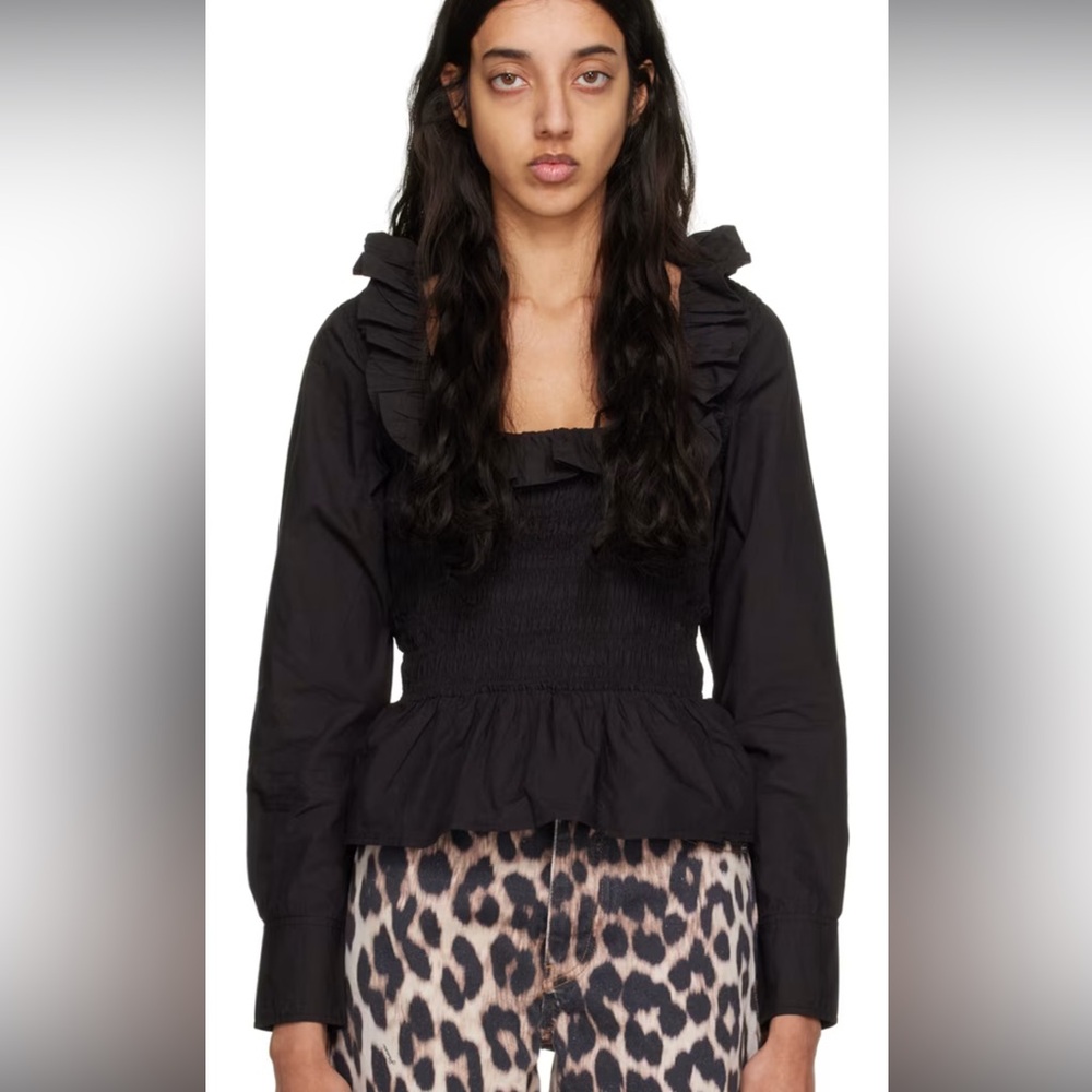 GANNI Black Ruffle Blouse - Picture 2 of 3